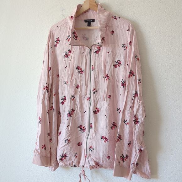 Torrid Jacket Womens 4 4X Pink Floral Zip Layering Top - Picture 6 of 9